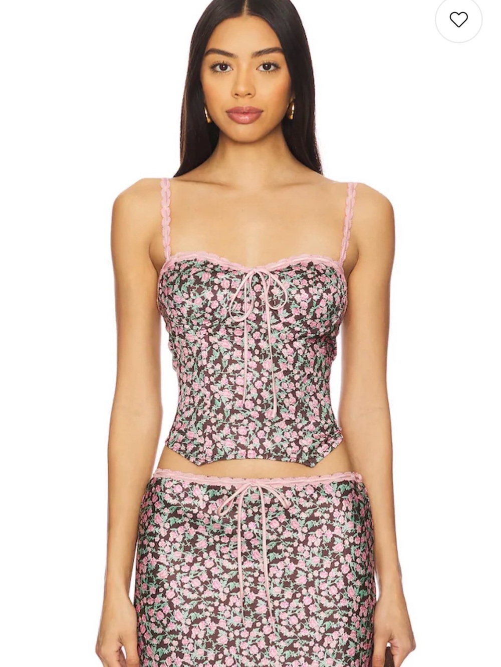 Pink Floral Bustier Crop corset Top and skirt set